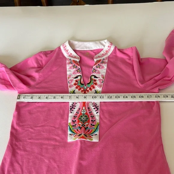 Spartina 449 Monica Tunic Dress in Pink Embroidered Coastal Travel Work Size L - Picture 9 of 10